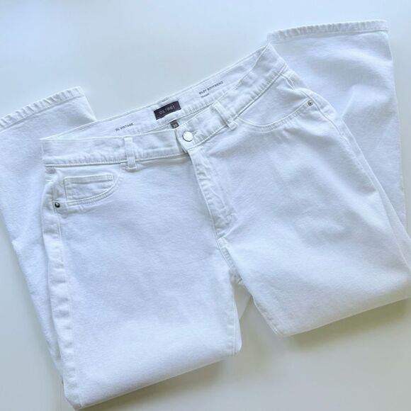 DL1961 Riley Boyfriend Straight Cut Cropped Length Jean in White Size 30 - Picture 3 of 13